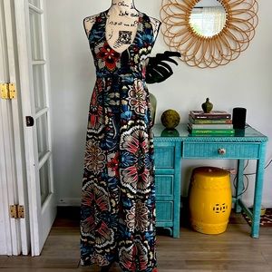 Womens Halter V Neck Split Maxi Romper Sleeveless Split Floral Jumpsuit